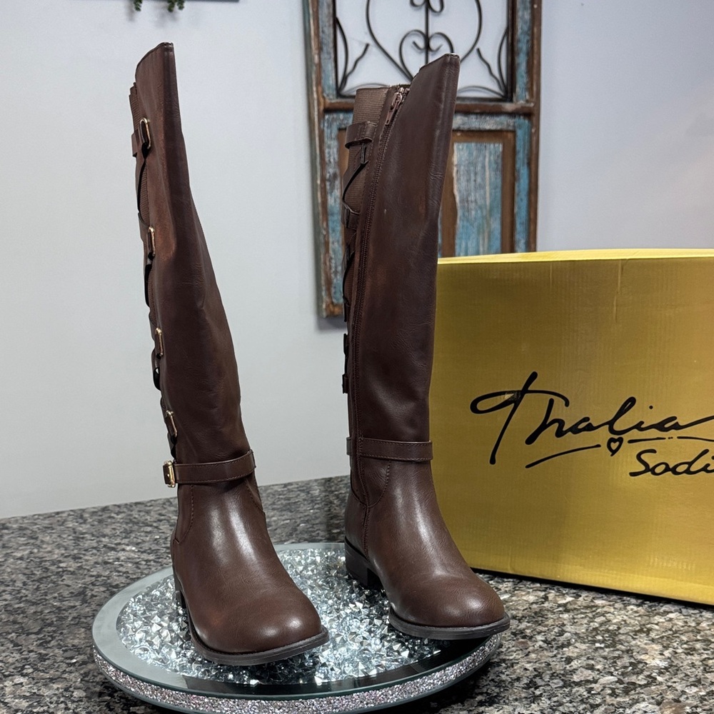 Thalia Sodi Veronica Dark Brown Heeled Boots Riding Boots NWT 7 - Picture 5 of 15